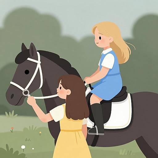 Charming Scene of Girls and Horse