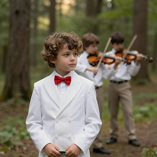 Young Boys in Forest with Violins