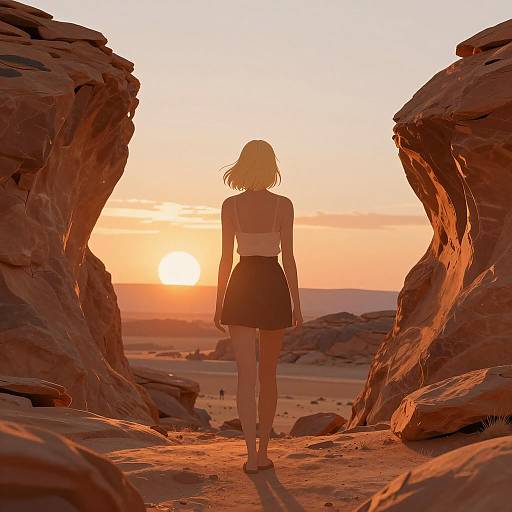 Blonde Woman in Desert Sunset Scene