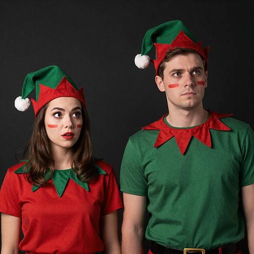 Man and Woman in Christmas Elf Costumes