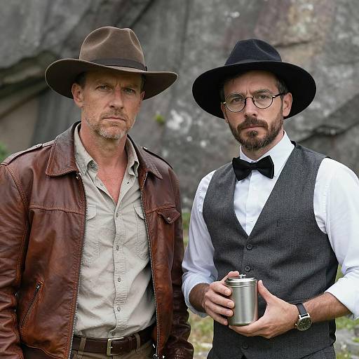 Two Men in Contrast Against Rocks