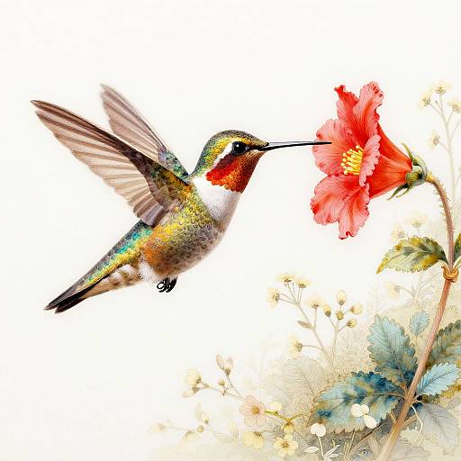 Graceful Hummingbird Gouache Painting