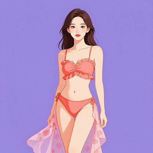 Vibrant Coral Beachwear Ensemble