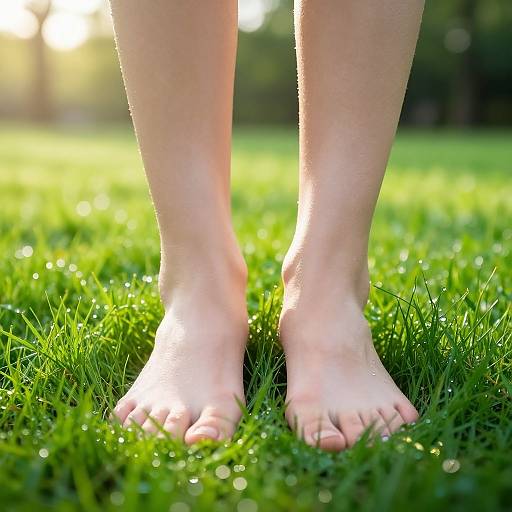 Ultra-Realistic Bare Feet on Dewy Grass