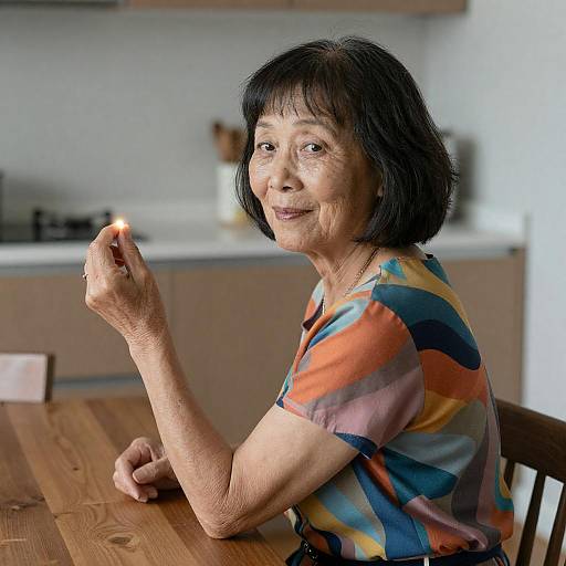 Elder Asian Woman Holding Glowing Object