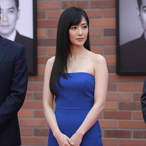 Asian Woman in Strapless Blue Dress