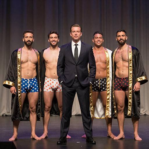 Men in Colorful Boxer Shorts on Stage