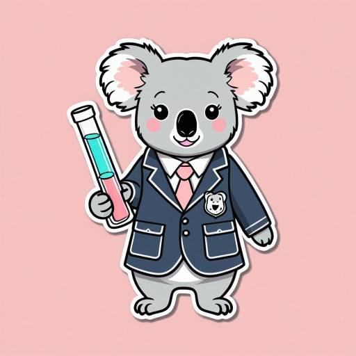 Kawaii Koala in School Uniform with Test Tube Sticker