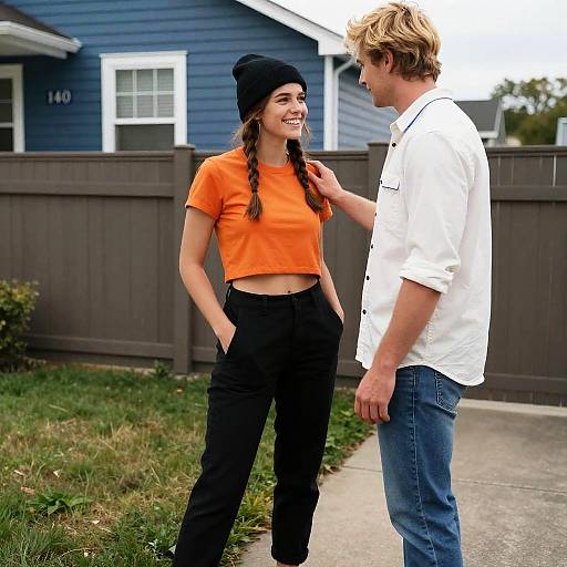 Casual outdoor moment between young couple