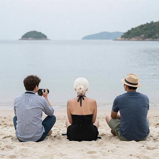 Beach Scene with Three Friends Relaxing