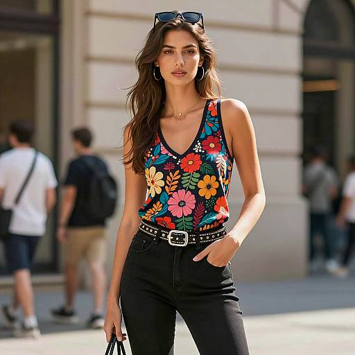 Vibrant Disco Fashion Model in Urban Setting