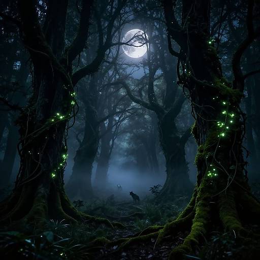 Haunting Bioluminescent Moonlit Forest