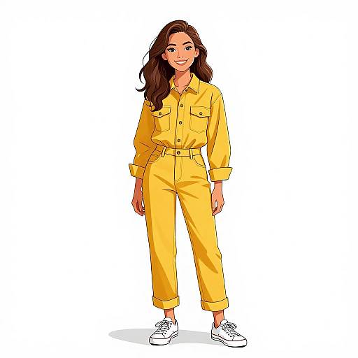 Smiling Woman in Mustard Yellow Boiler Suit