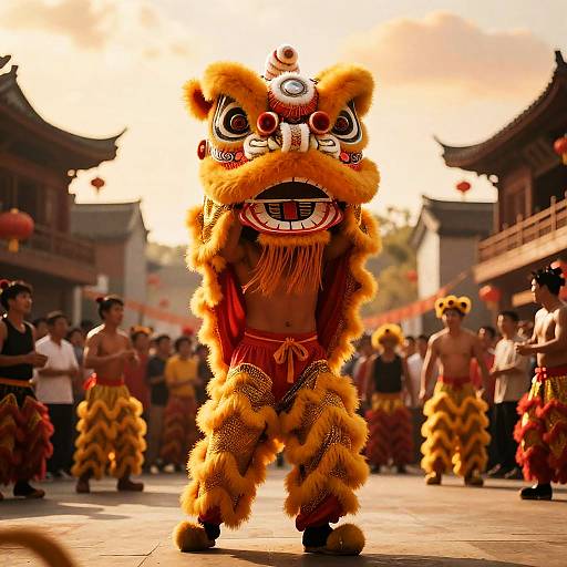 Muscular Chinese Lion Dancer Festival