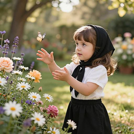 Curious Girl in Sunlit Garden
