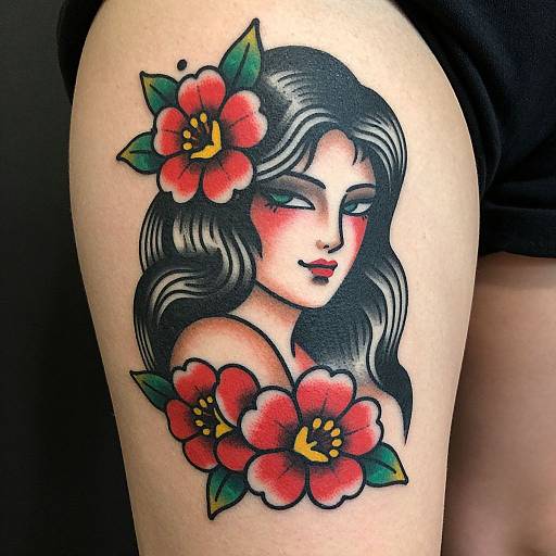 Colorful Traditional Woman Tattoo