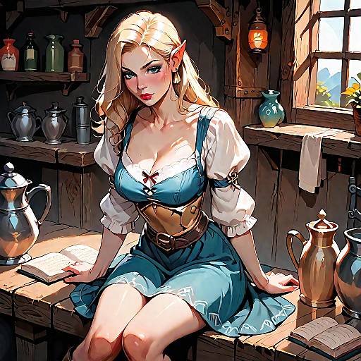 Orc Woman in Medieval Tavern Scene
