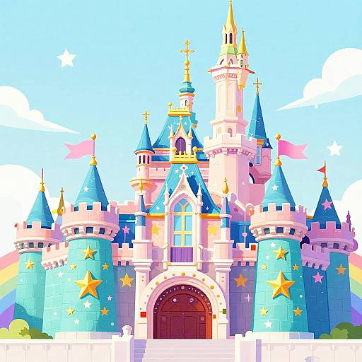 Colorful Cartoon Castle Illustration