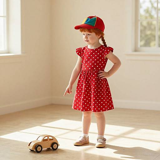 Curious Girl with Red Braid and Toy
