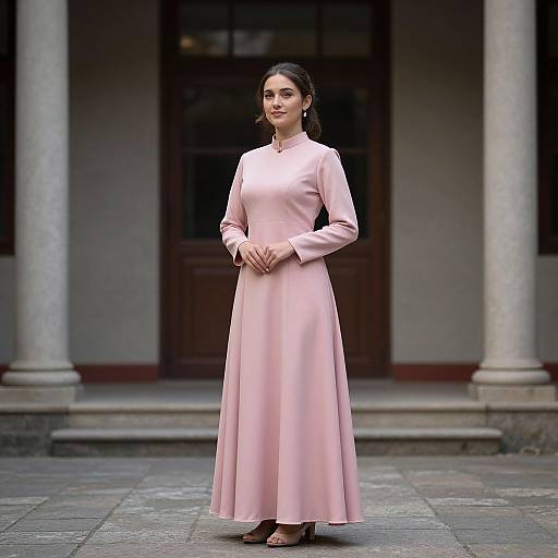 Woman in Traditional Pink Gown