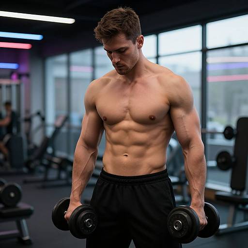 Muscular Man Lifting Dumbbell