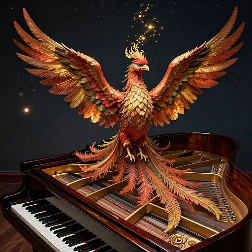 Surreal Phoenix Emerging from Grand Piano