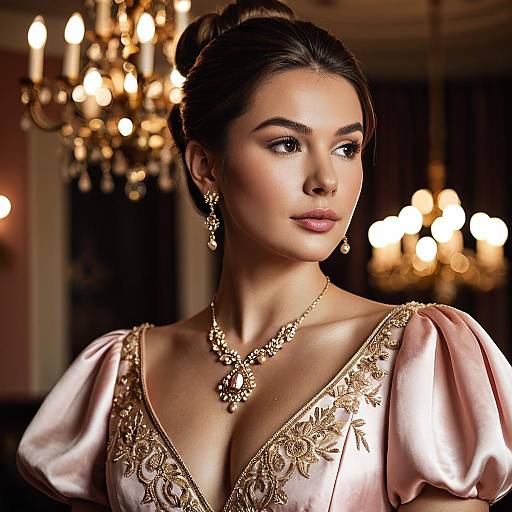 Elegant Woman in Blush Pink Formal Gown