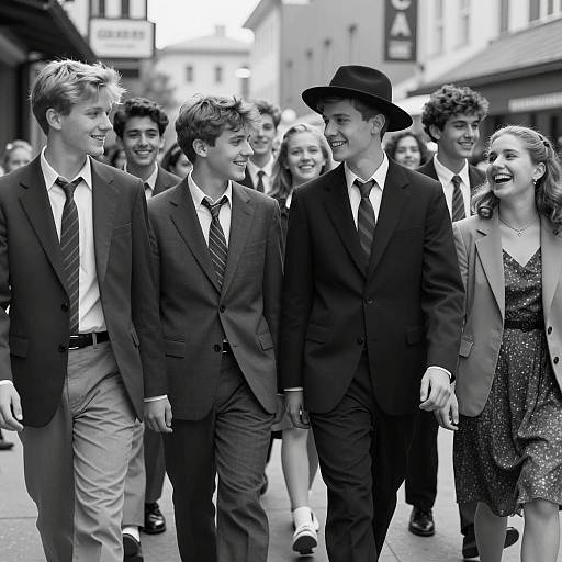 Candid Urban Gathering in Black and White