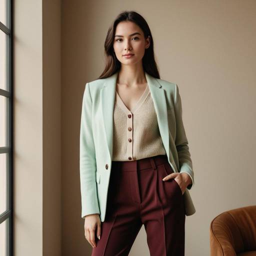 Elegant Indoor Fashion Pose with Pastel Blazer