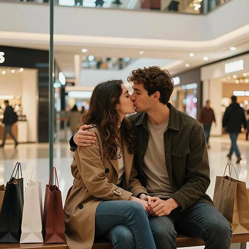 Affectionate Couple Kissing at Mall