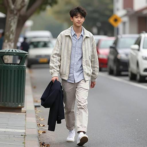 Teenage Boy Walking on City Street