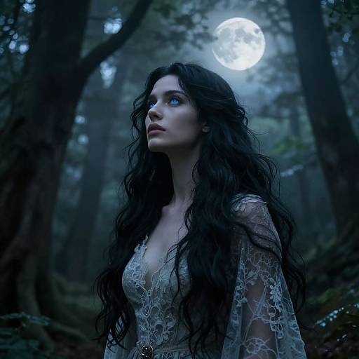 Enigmatic Enchantress in Moonlit Forest