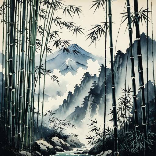Mystical Bamboo Forest in Watercolor Mystical Bamboo Forest in Watercolor