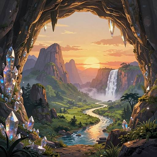 Fantasy Crystal Caves at Sunset