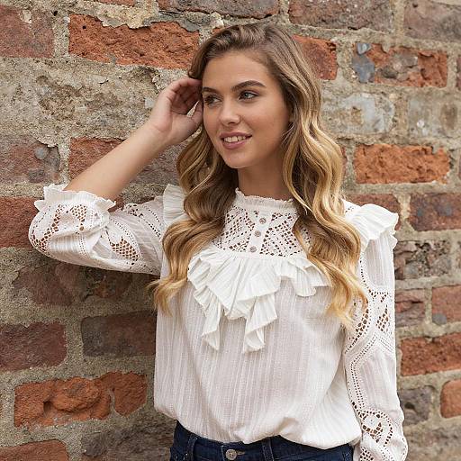 Young Woman in Lace Ruffled Blouse