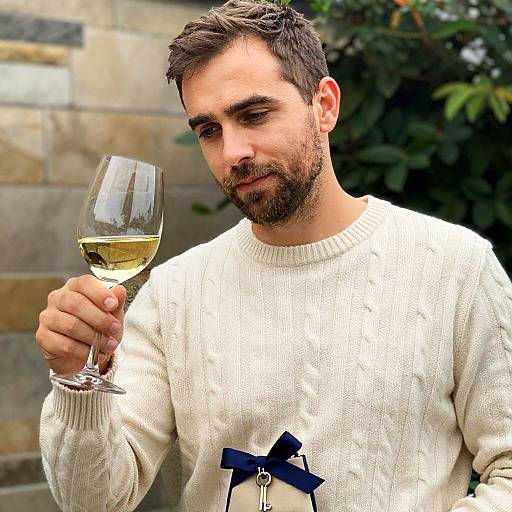 Man Tasting White Wine Outdoors