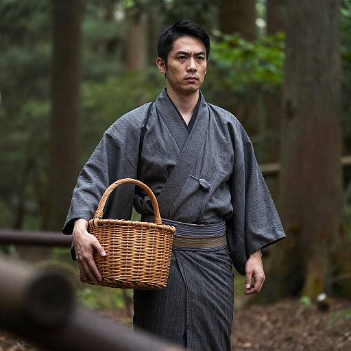Serious Asian Man in Traditional Kimono