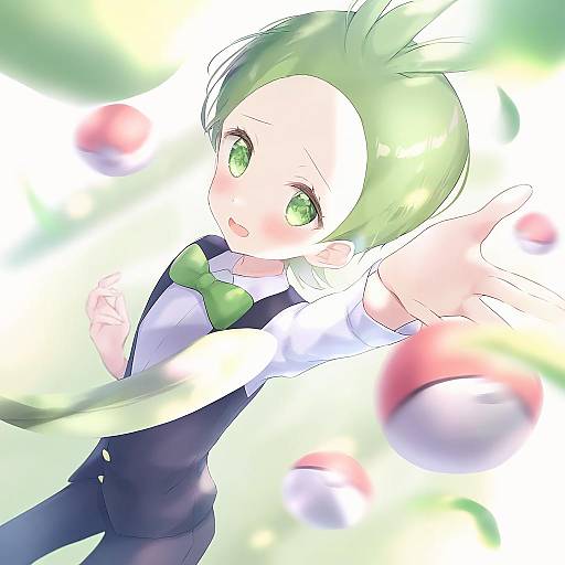 Illustration of Cilan (pokemon), pokemon in the style of Amedamacon