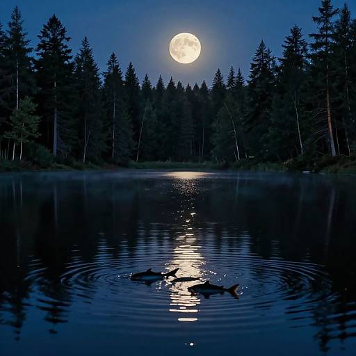 Moonlit Lake with Shimmering Fish