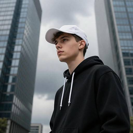 Young Man Between Reflective Skyscrapers