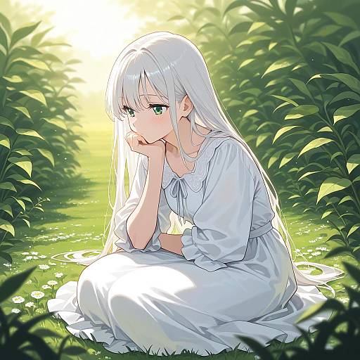 Elegant Girl in a Flourishing Field