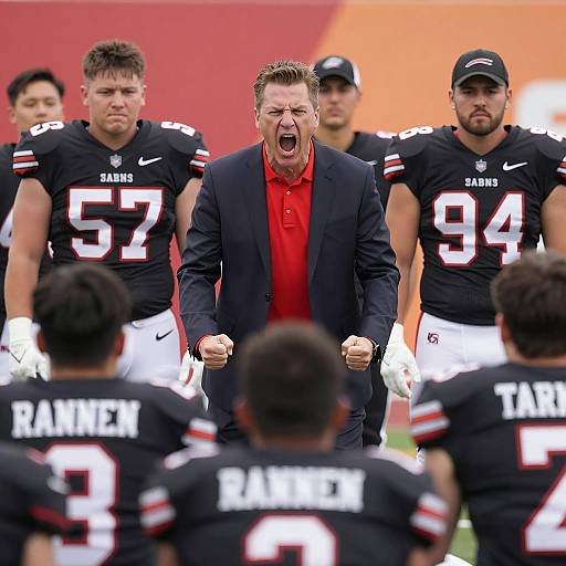 Intense Coach Motivating Football Players