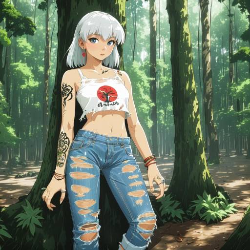 Stylish Girl in Urban Forest Scene