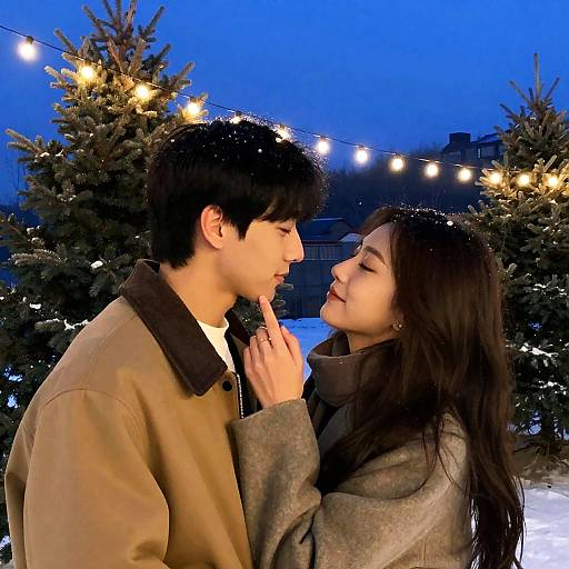 Couple Sharing Intimate Moment Outdoors at Night