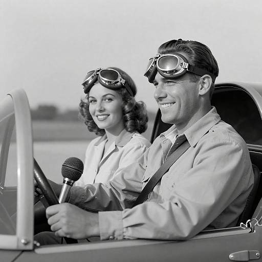 Smiling Aviators in Open Cockpit