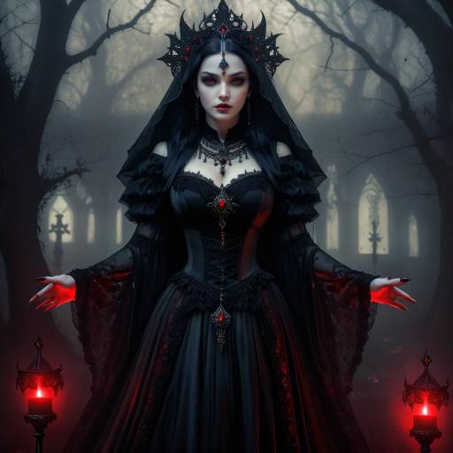 Dark Sorceress in Gothic Graveyard