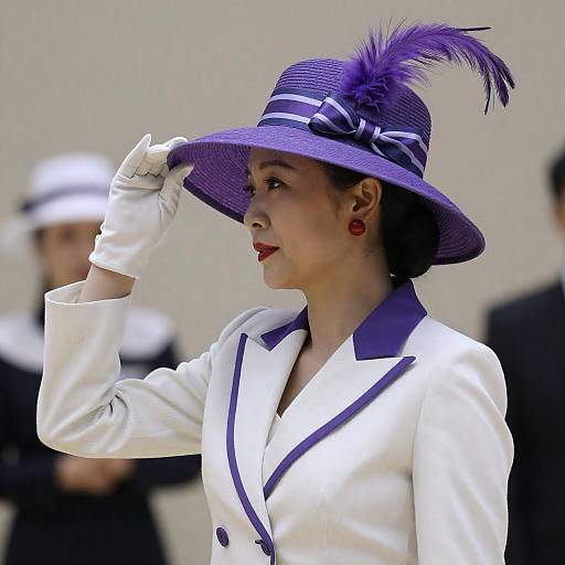 Elegant Woman in Profile with Purple Hat