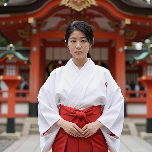 Japanese Woman in Traditional Shrine Attire