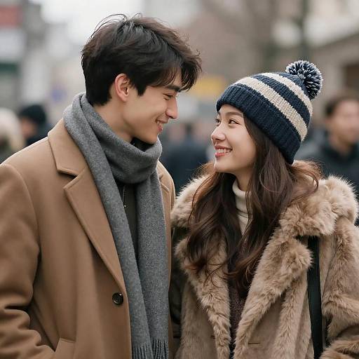 Young Couple Smiling in Winter Clothing