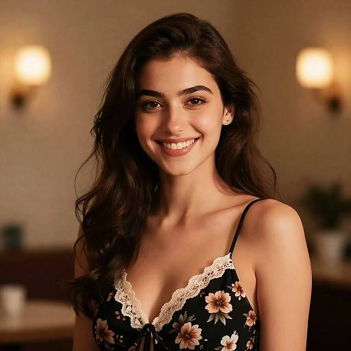 Smiling Woman in Floral Dress